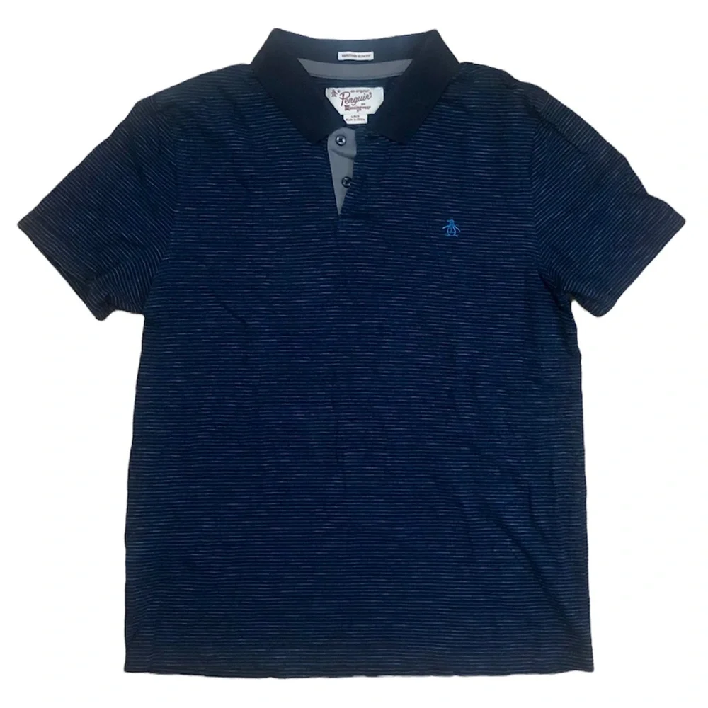 Original Penguin blue striped slim fit polo shirt, large - Picture 8 of 8